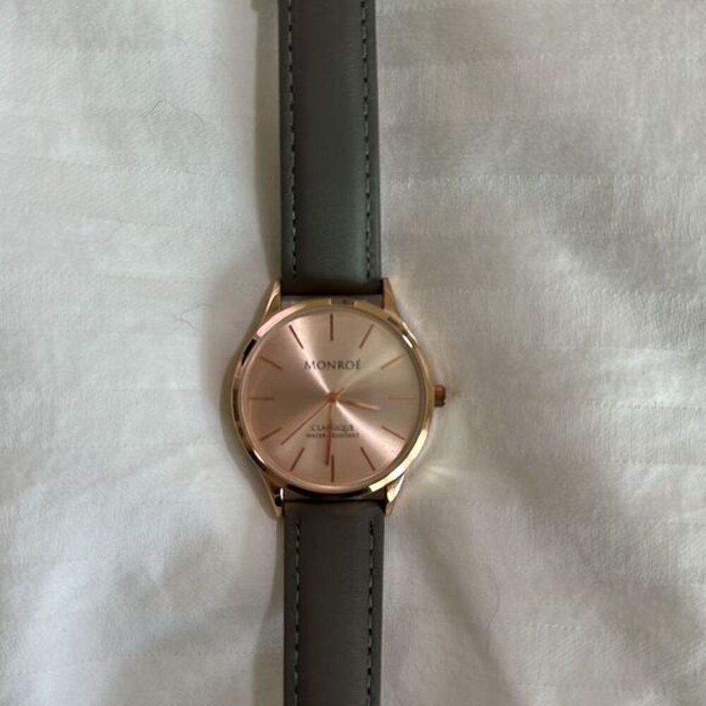 Monroe by Maestro women’s watch rose gold face with taupe genuine leather band - Picture 5 of 6